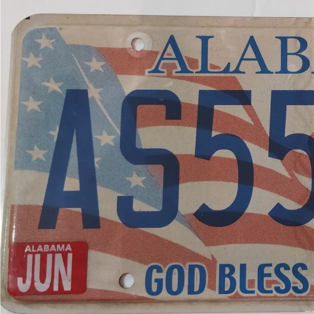 Vintage 2009 Alabama License Plate - God Bless America Flag Theme A555346